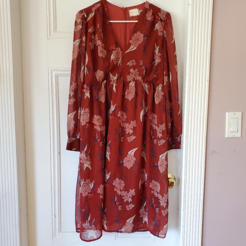 Eri and Ali red Anthopologie dress